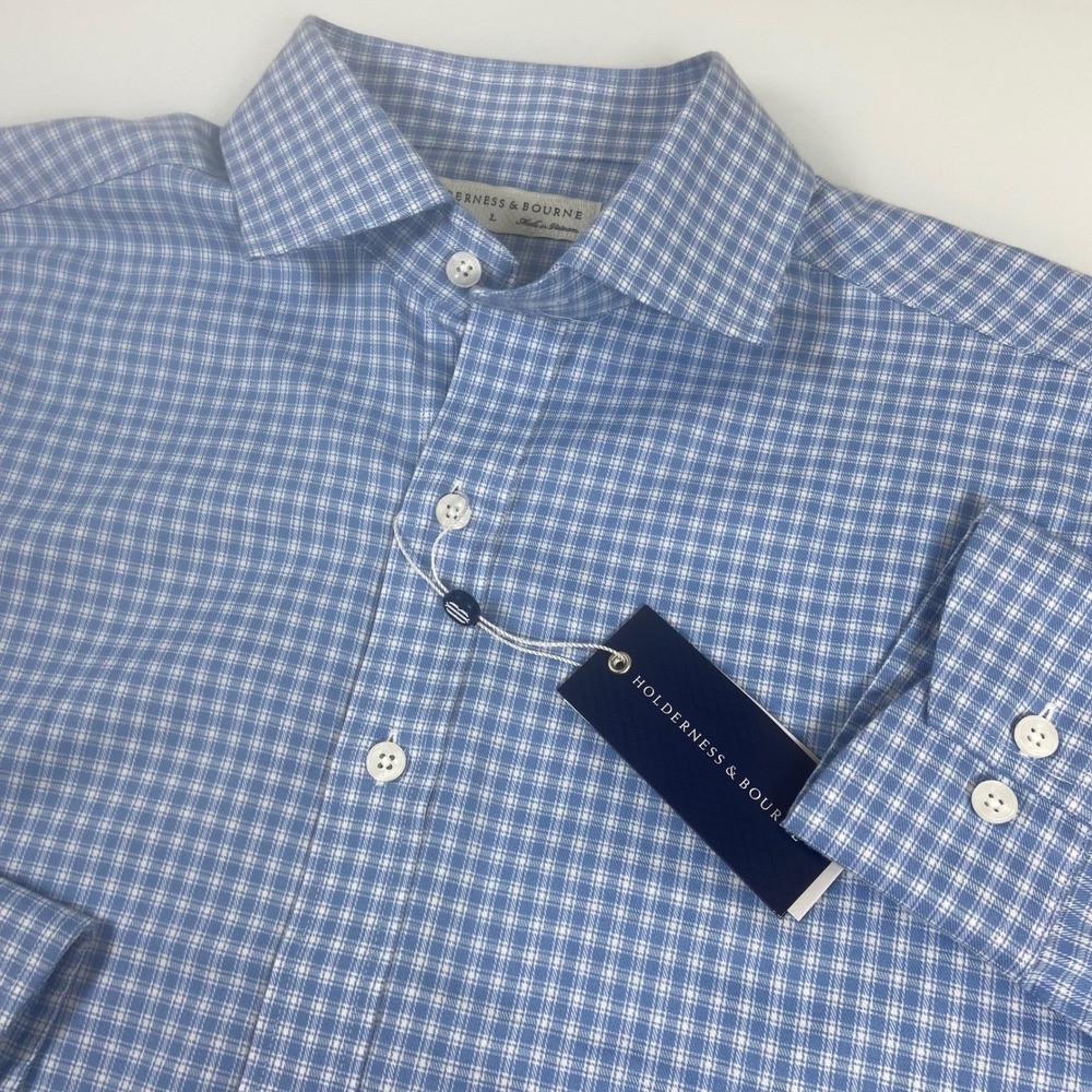 Holderness & Bourne Mens XL Blue The McColl Shirt NEW Signature Fit Golf Check